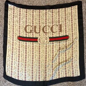 Gucci Beige and Black Logo Scarf